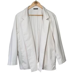 Eileen Fisher Blazer Jacket Open Organic Cotton Blend Pockets White Size 1X Plus